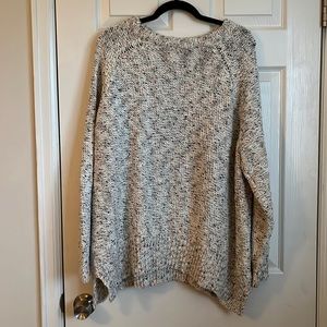 Cream and Autumnal Colored Speckled Sweater with Open Weave Shoulder Details